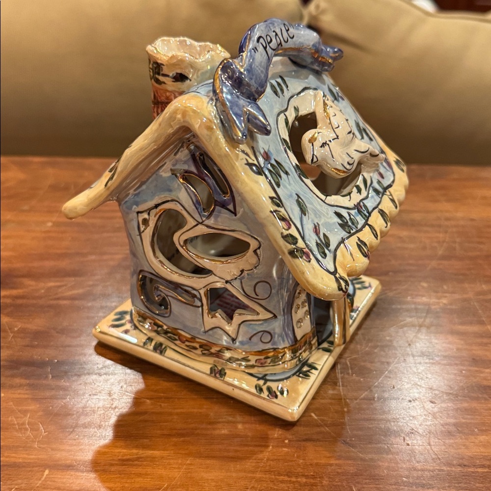 NWOT Blue Sky Ceramic May Peace Live In Your Home Dove 2 Pc Candle Holder 2001